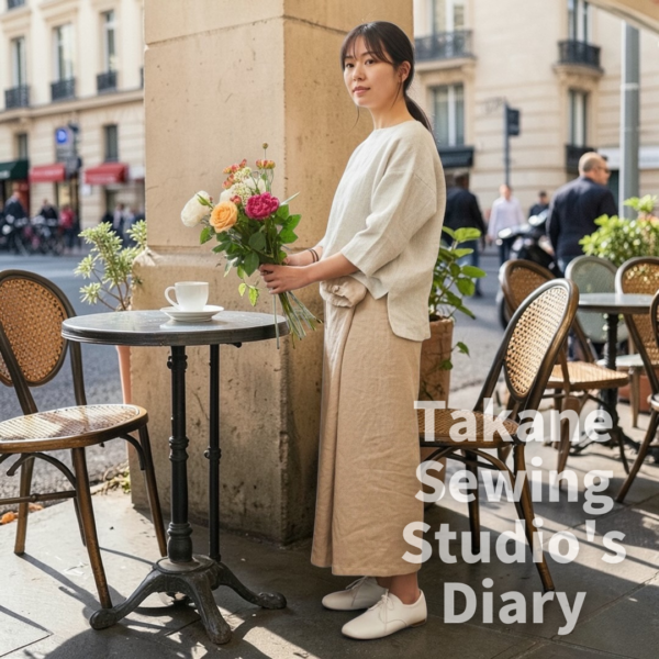 先日、稽古で使ったストライプ生地で、何か作るようです。